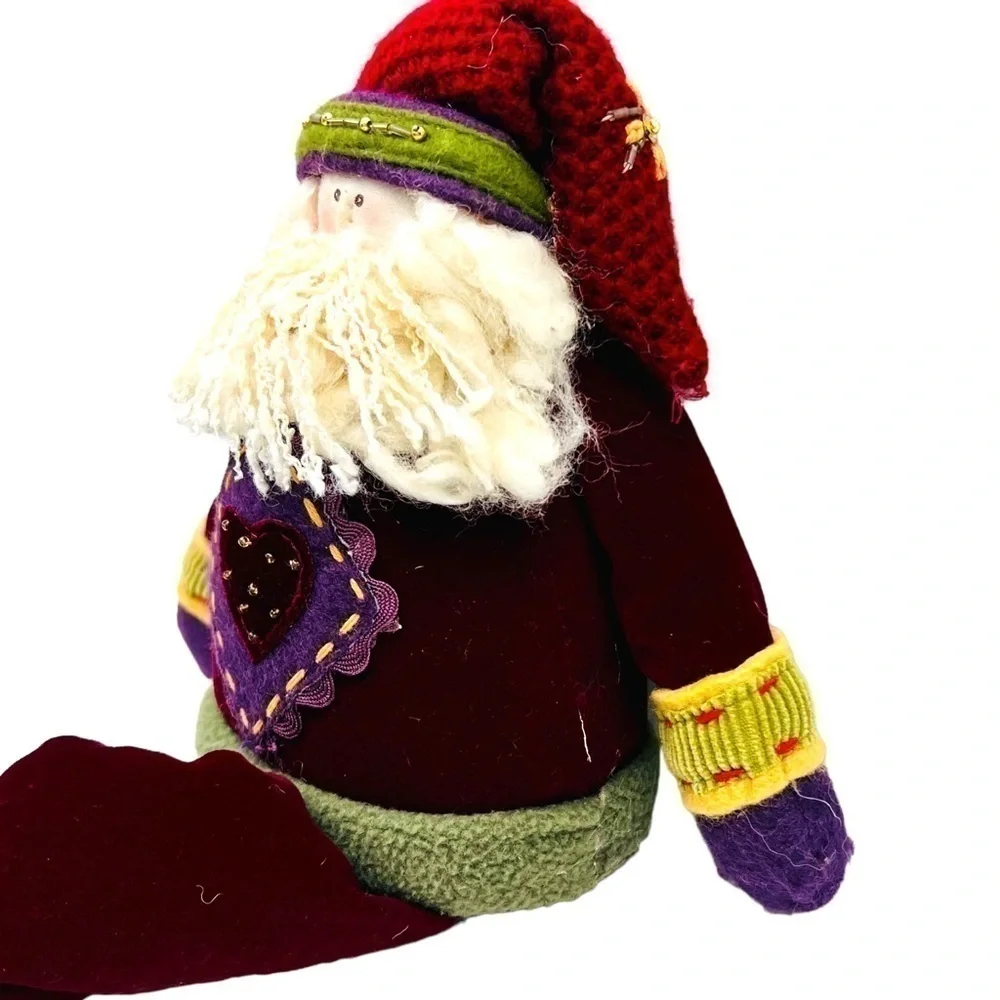 PRIMITIVE Santa Clause Shelf Sitter Christmas Decor Wooden Boots Fuzzy Beard 17”